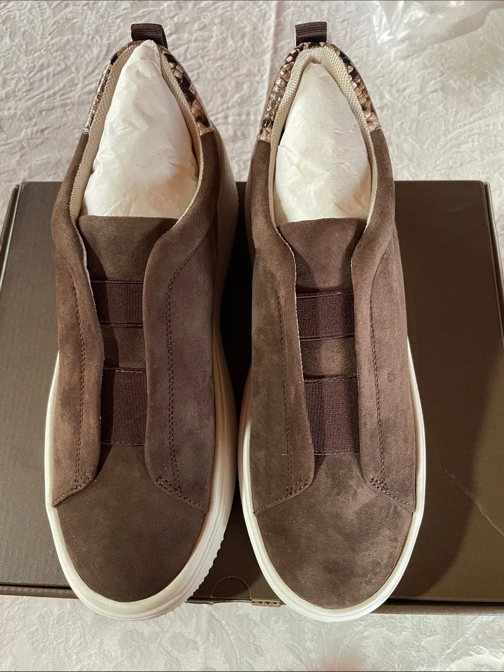 PAOLO GOLDE-L UNISEX CALF LEATHER Slip-On Suede Loafers in Dark Brown Sz 9M new